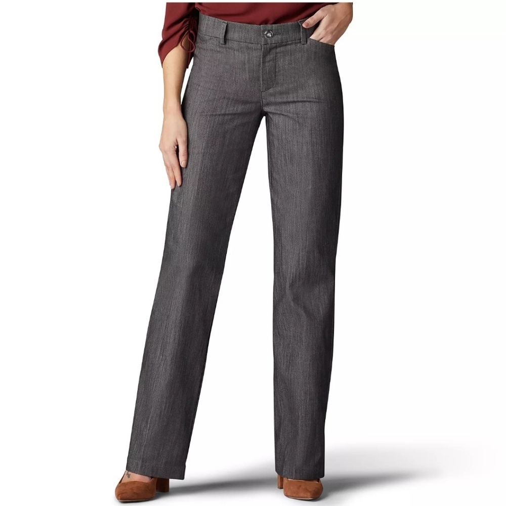 Lee Flex Motion Trouser Pants Mid Rise Regular Fit Dark Gray Women's Size 12 NWT